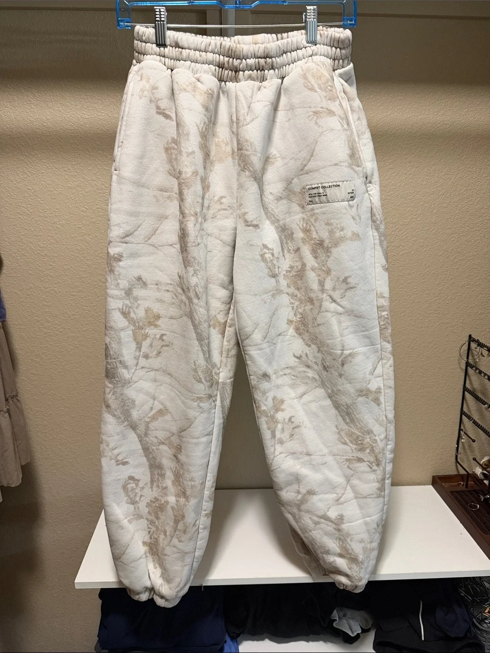 Women's White Camouflage Cozy Joggers - Cream/Beige - Picture 1 of 5